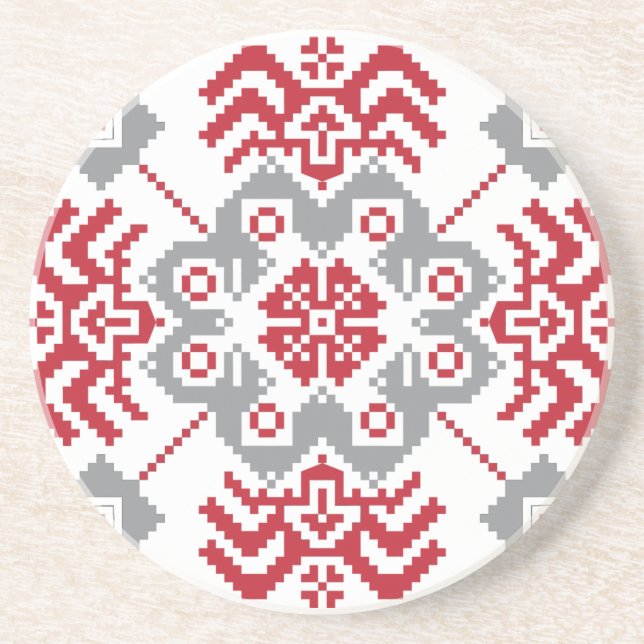 Lettiska auseklis folkart geometrisk medallion underlägg sandsten (Framsidan)
