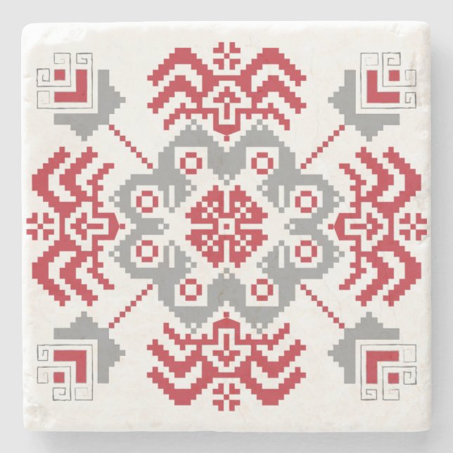 Lettiska auseklis folkart geometrisk medallion underlägg sten (Framsidan)