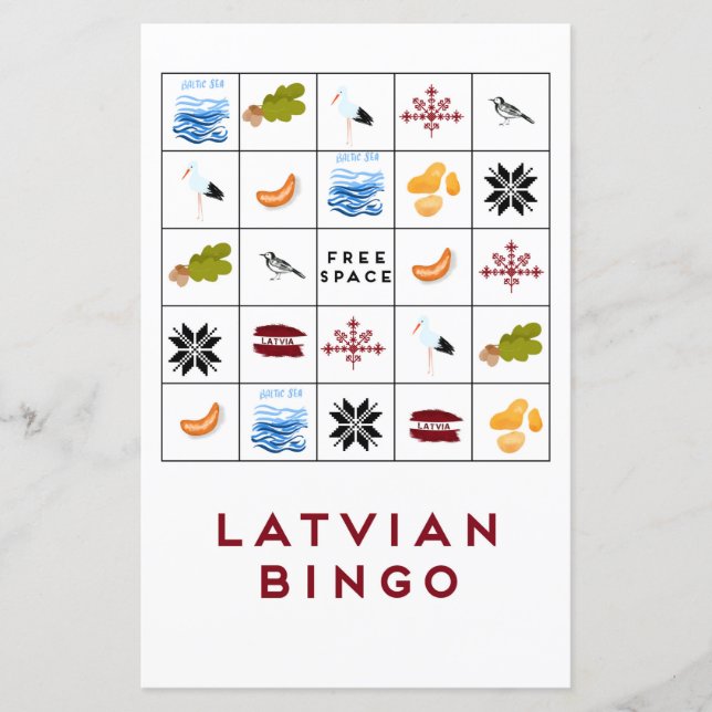 Lettiska Bingo-kort, version 6 (Framsida)