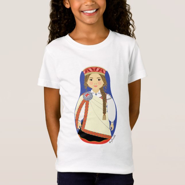 Lettiska Brunette Matryoshka Girls' T-Shirt (Framsida)