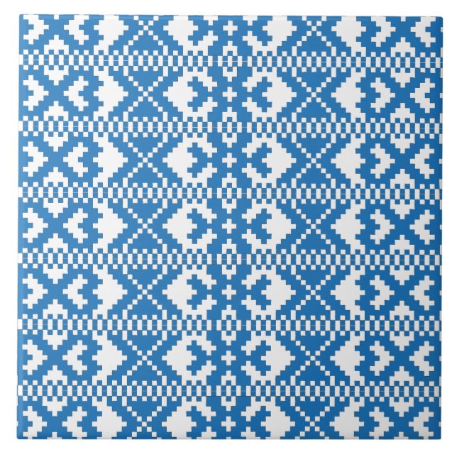 Lettiska gamla skyltar blå och vit folkkonst kakelplatta (Framsidan)