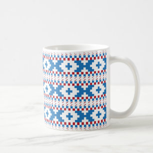 Lettiska gamla skyltar blå, röd, vit folkkonst kaffemugg