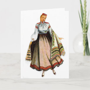 Lettiskt traditionellt dräkthälsningkort kort