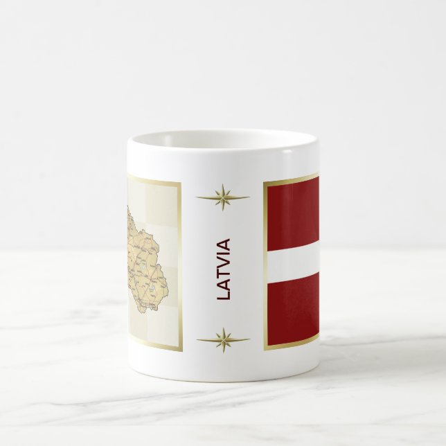 Lettland Flagga + Karta Mugg (Center)