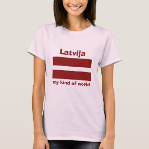 Lettland Flagga+Karta+Text T-Skift Tee Shirt