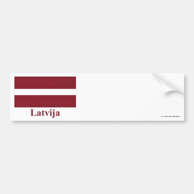 Lettland flagga med namn i lettiskt bildekal (Framsidan)