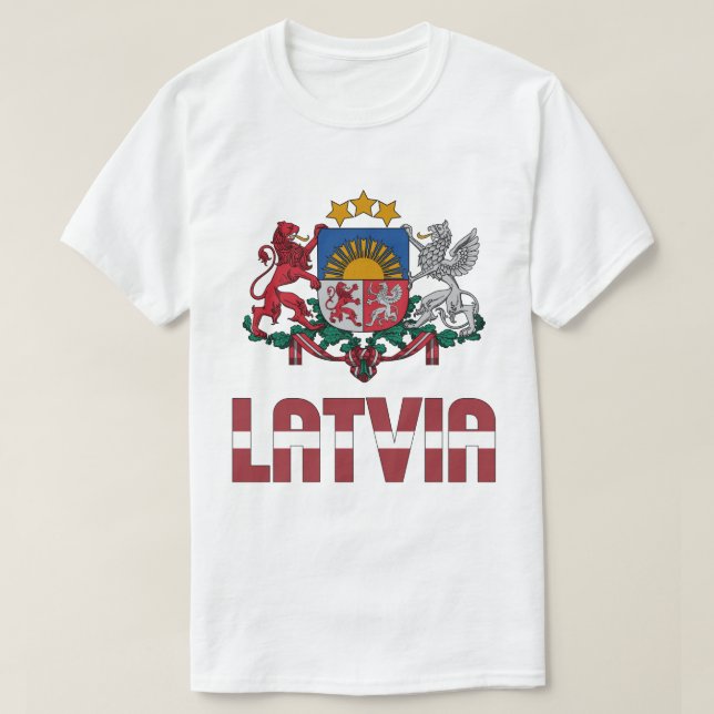 Lettland Flagga och Jacka av Arm Patriotic T Shirt (Design framsida)