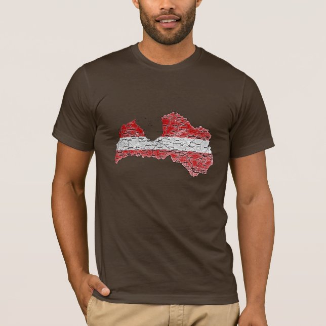Lettland Flaggfärgad Kart T-Shirt (Framsida)