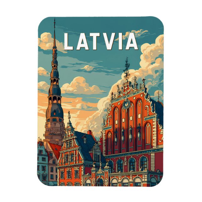Lettland Illustration Resa Konst Vintage Magnet (Vertikal)