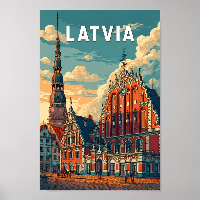 Lettland Illustration Resa Konst Vintage Poster (Framsidan)