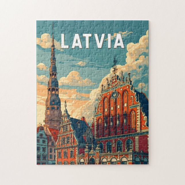 Lettland Illustration Resa Konst Vintage Pussel (Vertikal)