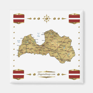 Lettland Karta + Flaggor Magnet