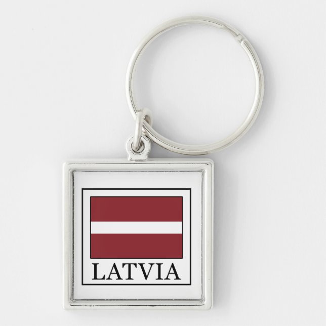 Lettland keychain fyrkantig silverfärgad nyckelring (Framsidan)
