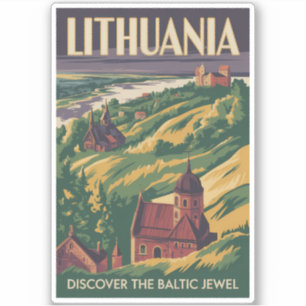 Lettland Landskapsillustration Resa Konst Retro Klistermärken