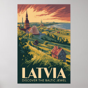 Lettland Östersjön Illustration Resa Konst Vintage Poster