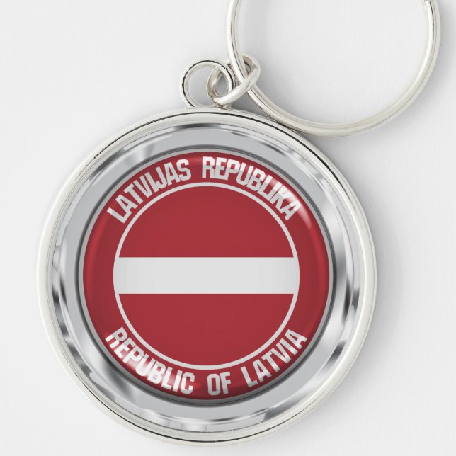 Lettland Round Emblem Rund Silverfärgad Nyckelring (Framsidan)
