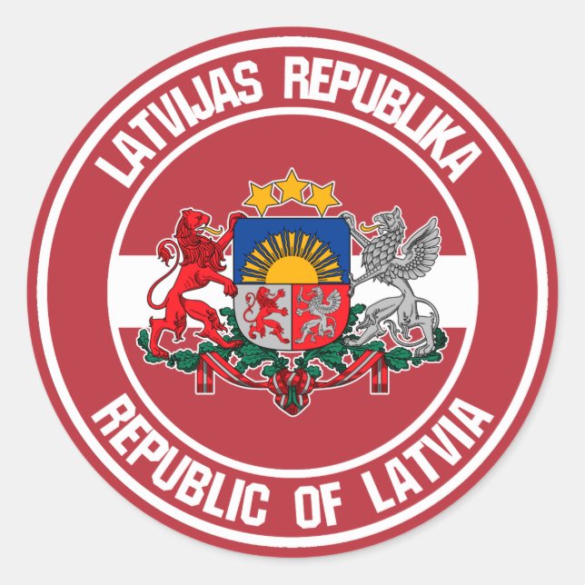 Lettland Round Emblem Runt Klistermärke (Framsida)