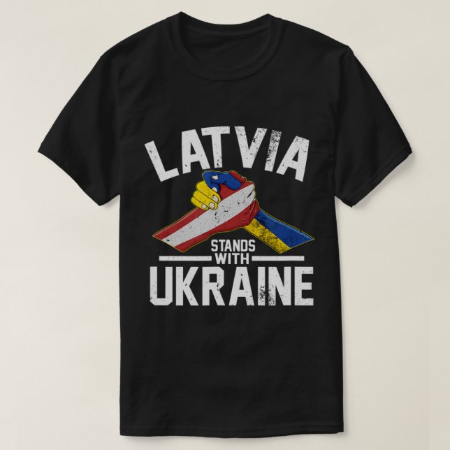 Lettland Stands with Ukraina Ukrainska lettiska Fl T Shirt (Design framsida)
