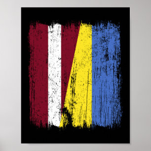Lettland Ukraina Halv Flagga Lettisk Ukrainskt Kul Poster