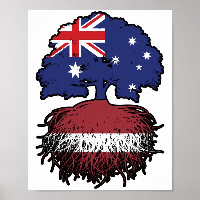 Lettlands australiska Australiens Träd-rötter Poster (Framsidan)