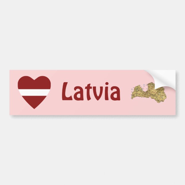 Lettlands Flagga Heart + Karta Bumper Sticker Bildekal (Framsidan)