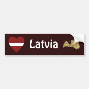 Lettlands flagga Hjärta + Karta Bildäckslapp Bildekal
