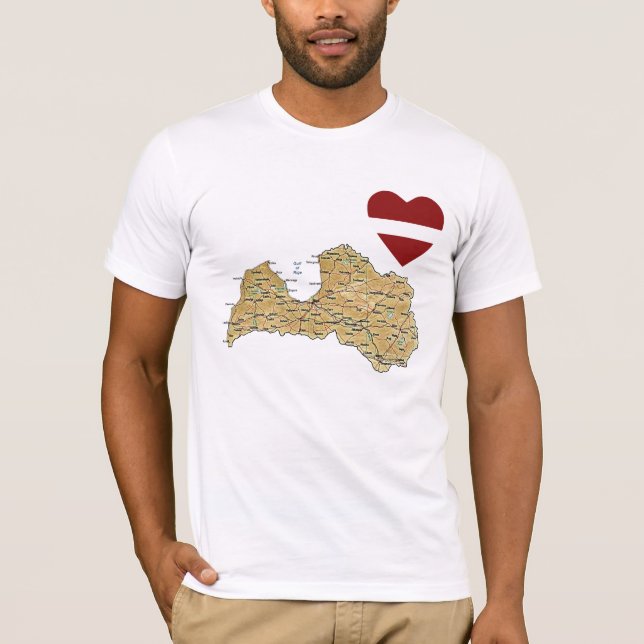 Lettlands flagga Hjärta och karttröja Tee (Framsida)
