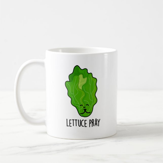 Lettuce Pray Funny Veggie Pun Kaffemugg (Vänster)
