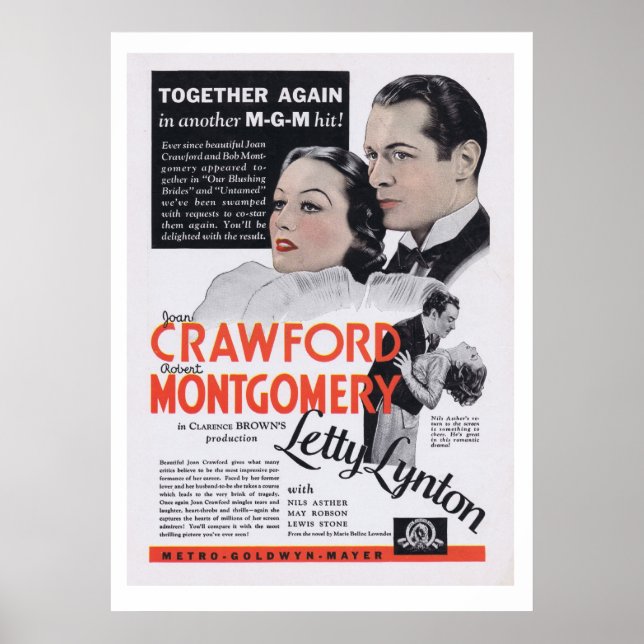 Letty Lynton Joan Crawford-film Poster (Framsidan)