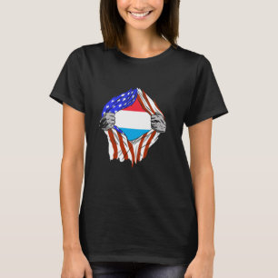 Letzebuerg USA Amerika Luxembourg Flagga Chest Lux T Shirt