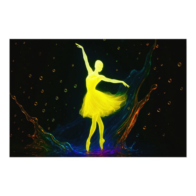 Leuchtende Ballerina in Farbiger Wassersymphonie Fototryck (Framsidan)