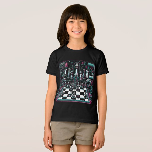 Leuchtendes Neon-Schach-Design T-Shirt (Framsida Full)