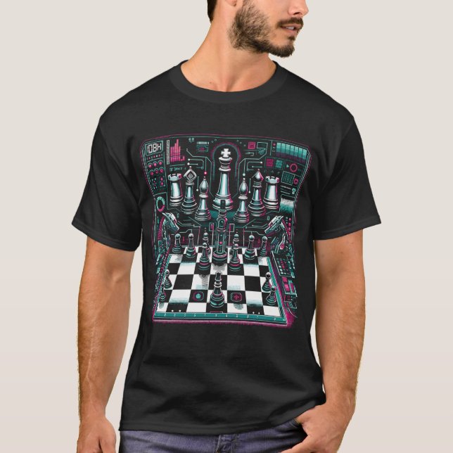 Leuchtendes Neon-Schach-Design T-Shirt (Framsida)