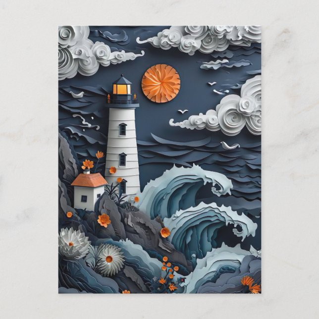 Leuchtturm am Meer Papierschnitt Vykort (Framsida)