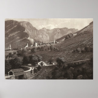 Leuk/Loèche Schweiz från Antique Print Poster