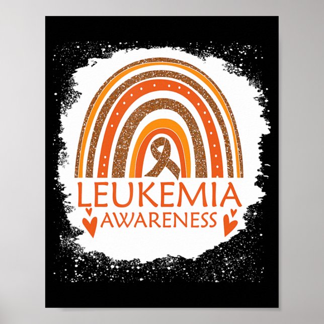 Leukemi Awareness Bleached Rainbow Orange Ribbon Poster (Framsidan)