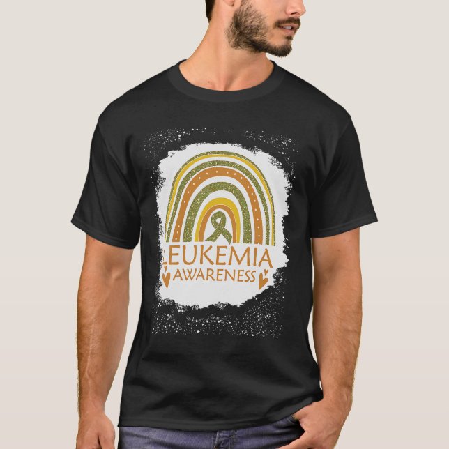Leukemi Awareness Bleached Rainbow Orange Ribbon T Shirt (Framsida)