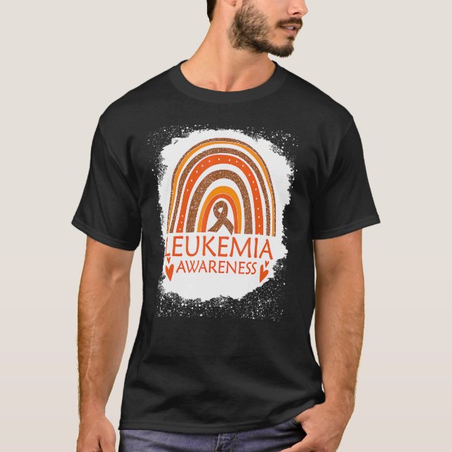 Leukemi Awareness Bleached Rainbow Orange Ribbon T Shirt (Framsida)