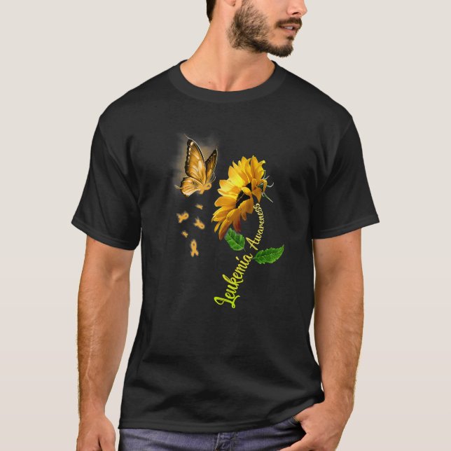 Leukemi Awareness Solrosblomma Butterfly 2 T Shirt (Framsida)