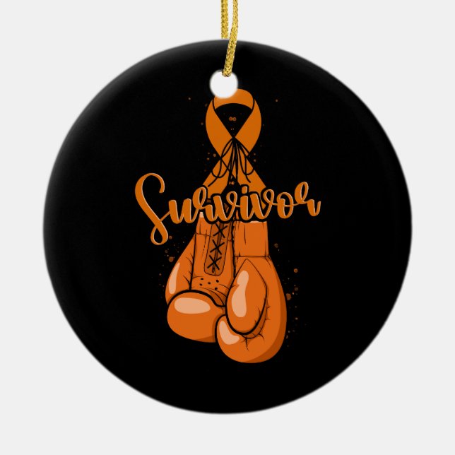 Leukemi Awareness Survivor Orange Ribbon Boxing G Julgransprydnad Keramik (Framsidan)