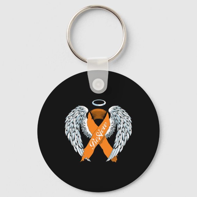 Leukemi Awareness Tro Orange Ribbon och Angel Nyckelring (Framsida)