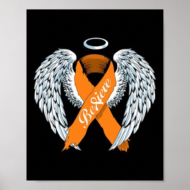 Leukemi Awareness Tro Orange Ribbon och Angel Poster (Framsidan)