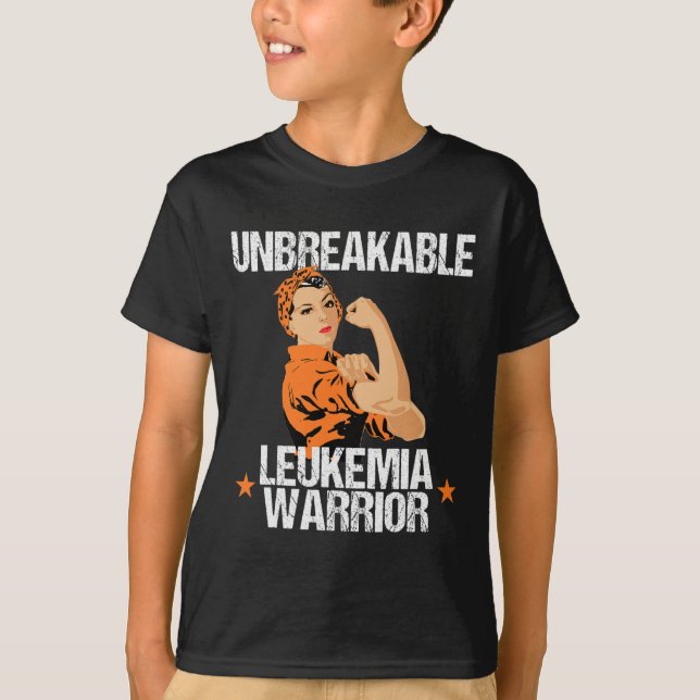 Leukemi Awareness Unnedbrytable Warrior Orange Rib T Shirt (Framsida)