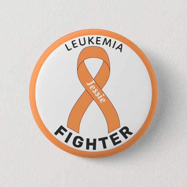 Leukemi Cancer Fighter Ribbon White Button Knapp (Framsida)