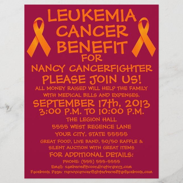 Leukemi Cancer Ribbon Benefit Flyer (Framsidan)