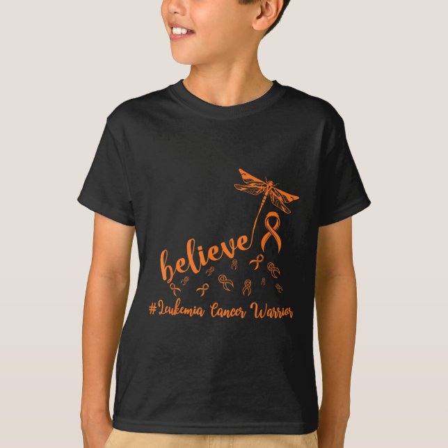 Leukemi Cancer Warrior Dragonfly tror hoppet T Shirt (Framsida)