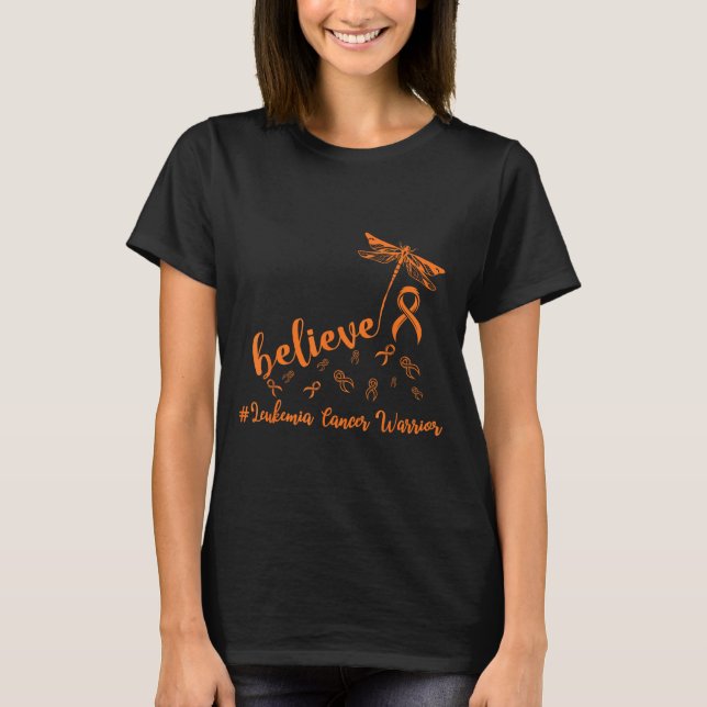 Leukemi Cancer Warrior Dragonfly tror hoppet T Shirt (Framsida)