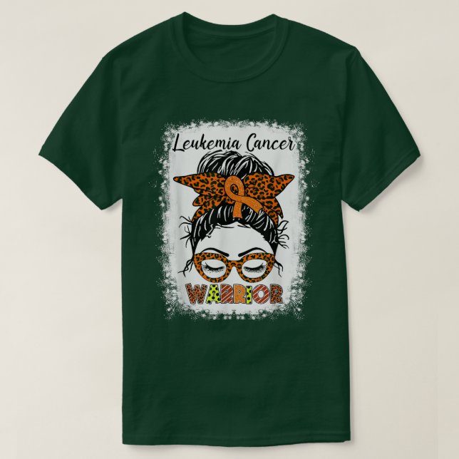 Leukemi Cancer Warrior Messy Bun Orange Ribbon Le T Shirt (Design framsida)