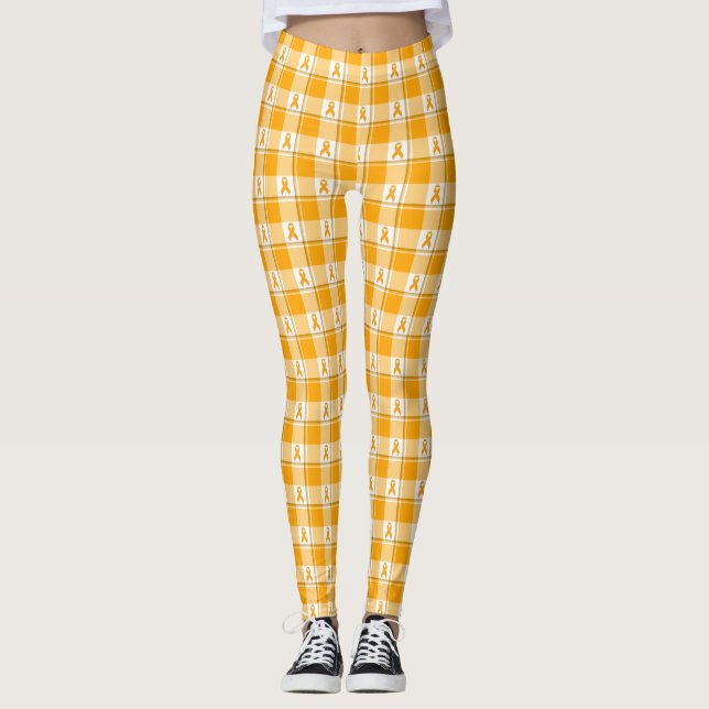 Leukemi medvetande Plaid Orange Band Leggings (Framsida)