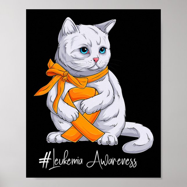 Leukemi Medvetenhet Månad Orange Ribbon Cat Poster (Framsidan)